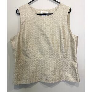 100% Silk Talbots Beige/Golden Jacquard Tank Shell Professional Women;s Sz 16